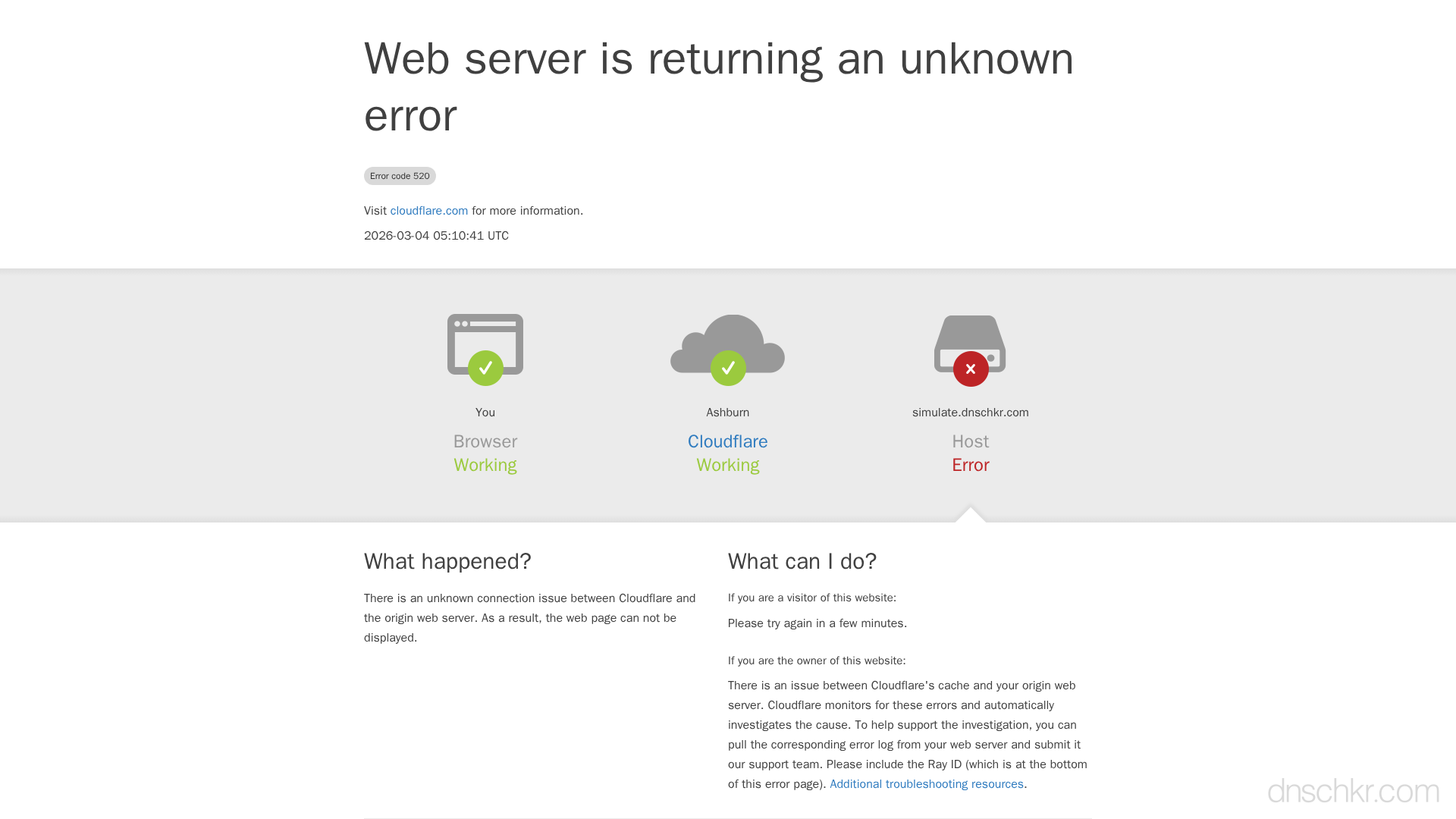 Screenshot of a Cloudflare 520 Web Server Returns an Unknown Error error page in a web browser