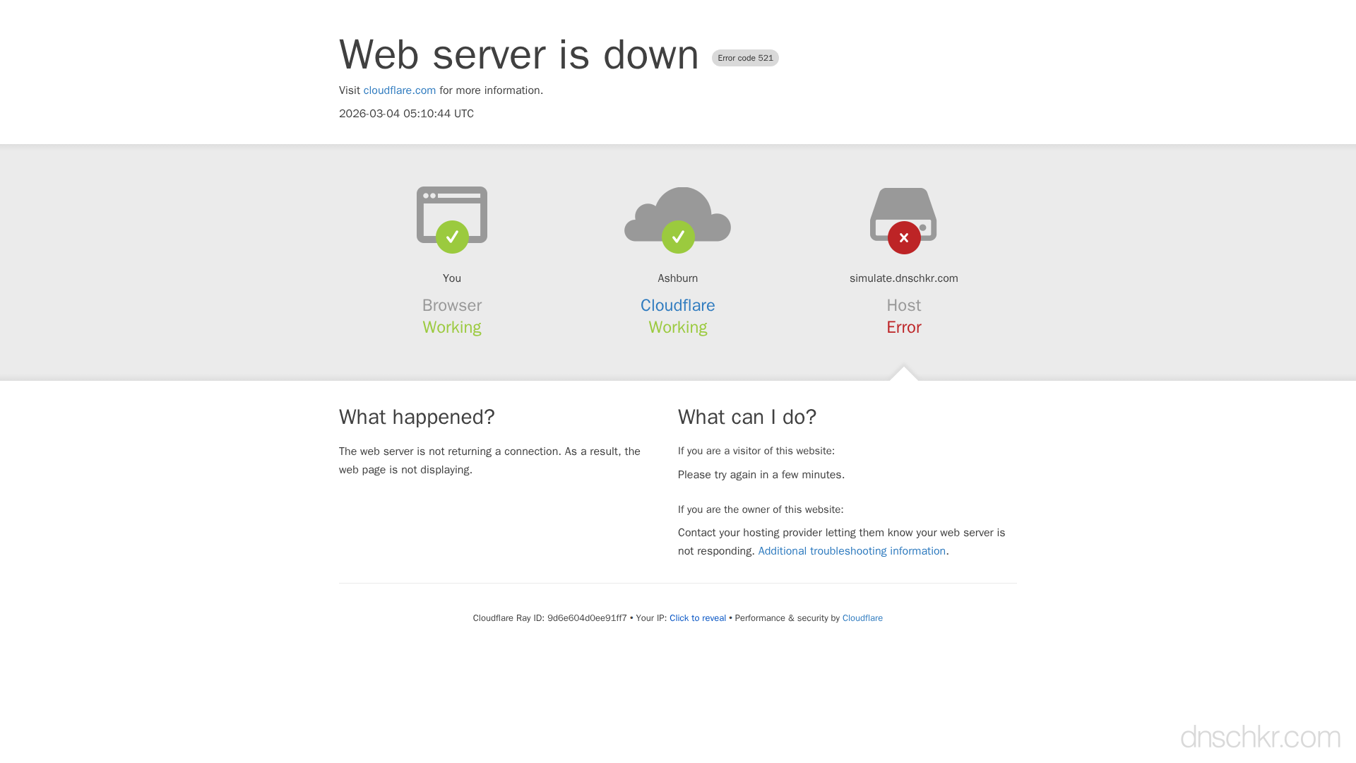 Screenshot of a Cloudflare 521 Web Server Is Down error page in a web browser