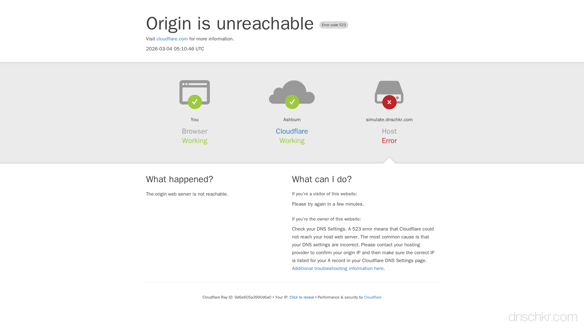 Screenshot of a Cloudflare 523 Origin Is Unreachable error page in a web browser