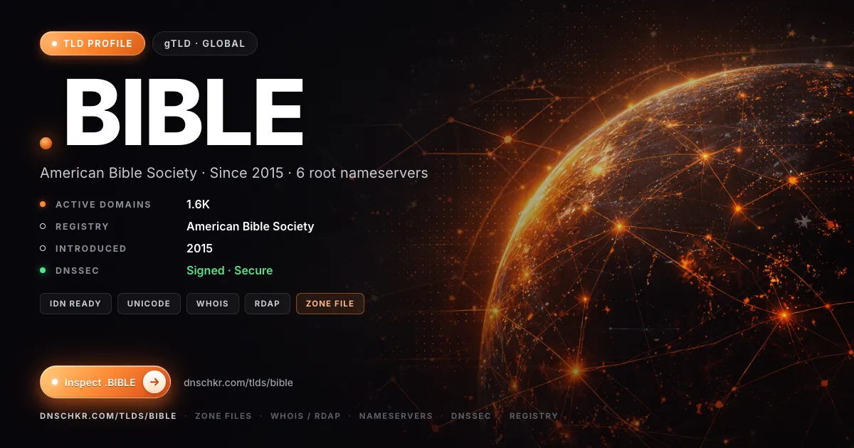 .bible TLD — domains, registry, and DNSSEC overview