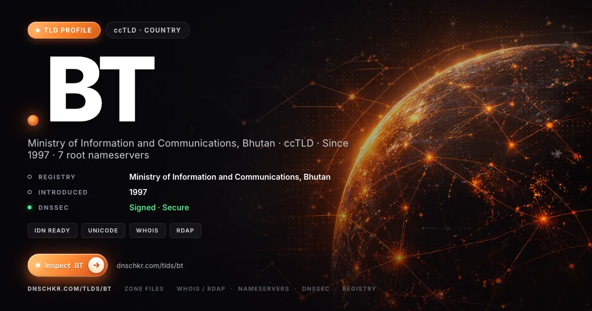 .bt TLD — domains, registry, and DNSSEC overview