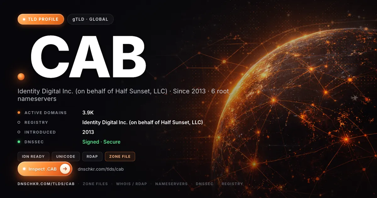 .cab TLD — domains, registry, and DNSSEC overview