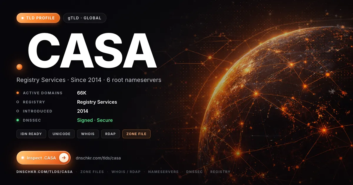 .casa TLD — domains, registry, and DNSSEC overview