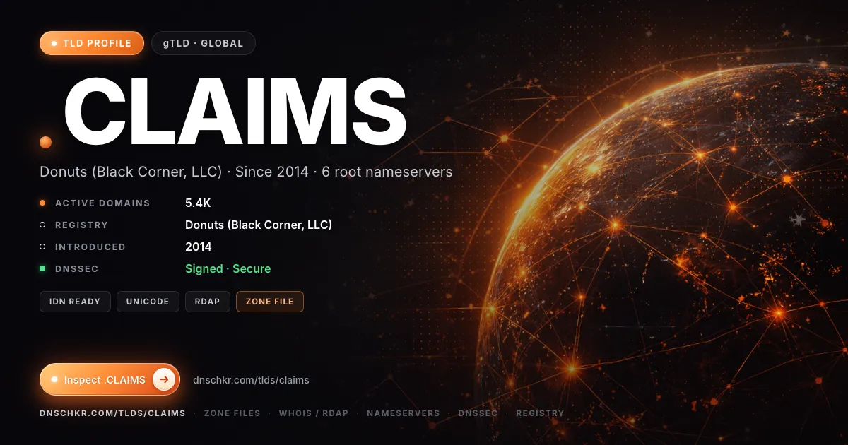 .claims TLD — domains, registry, and DNSSEC overview