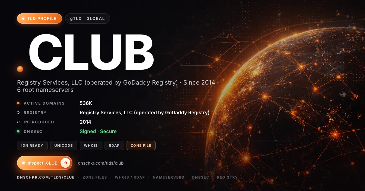 .club TLD — domains, registry, and DNSSEC overview
