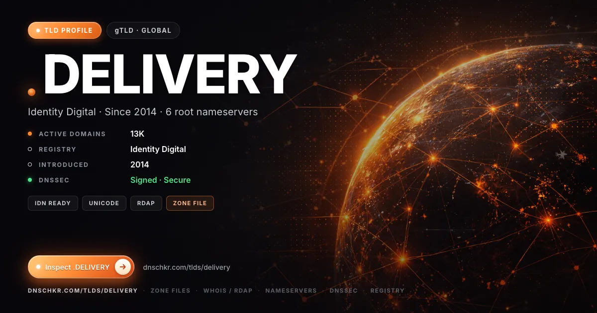 .delivery TLD — domains, registry, and DNSSEC overview