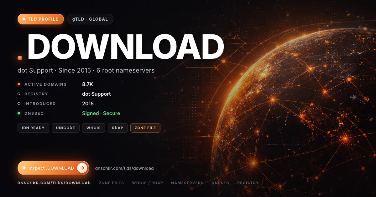 .download TLD — domains, registry, and DNSSEC overview