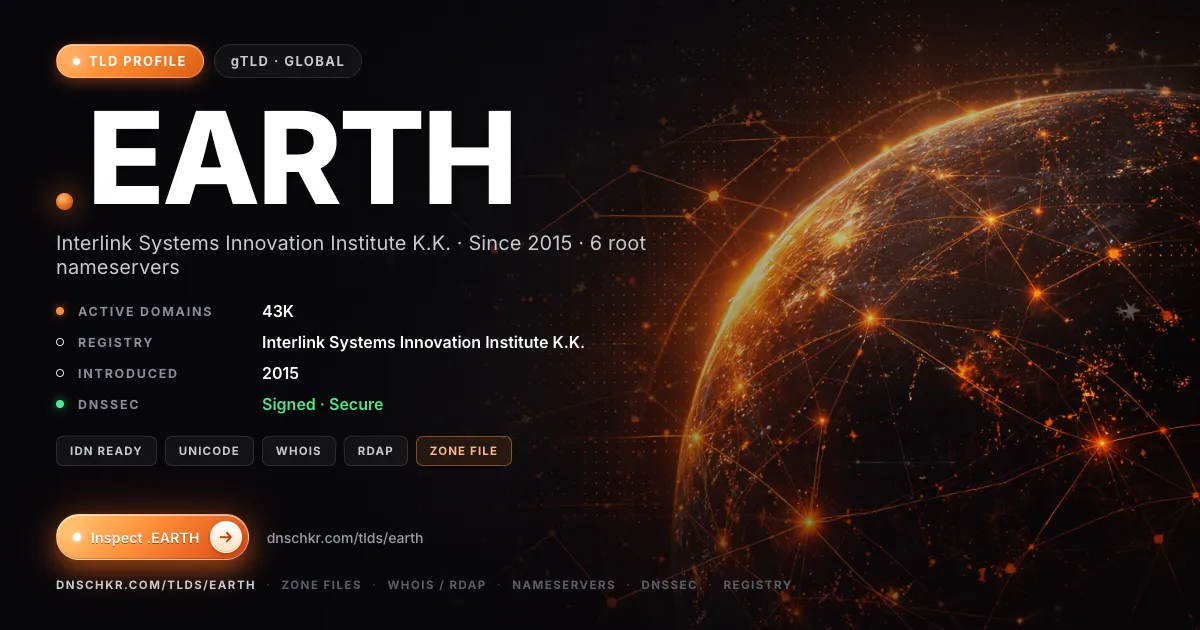 .earth TLD — domains, registry, and DNSSEC overview