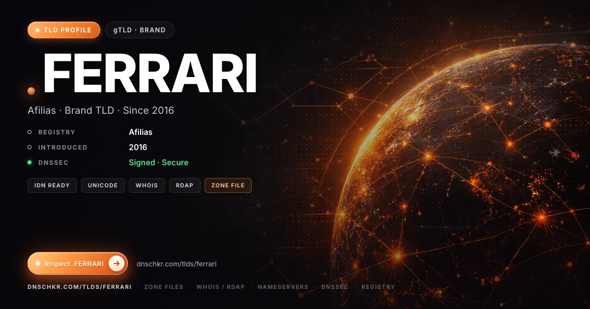 .ferrari TLD — domains, registry, and DNSSEC overview