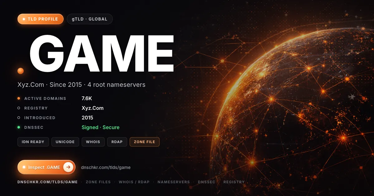 .game TLD — domains, registry, and DNSSEC overview