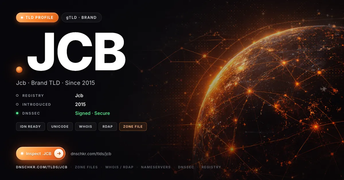 .jcb TLD — domains, registry, and DNSSEC overview