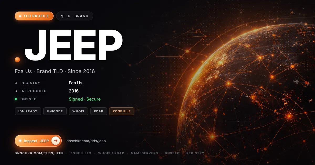 .jeep TLD — domains, registry, and DNSSEC overview