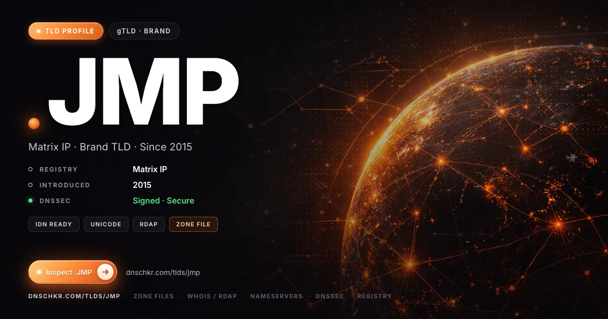 .jmp TLD — domains, registry, and DNSSEC overview