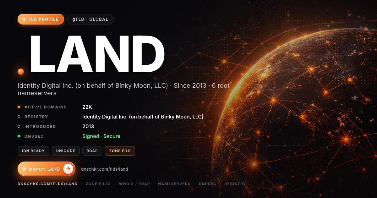 .land TLD — domains, registry, and DNSSEC overview