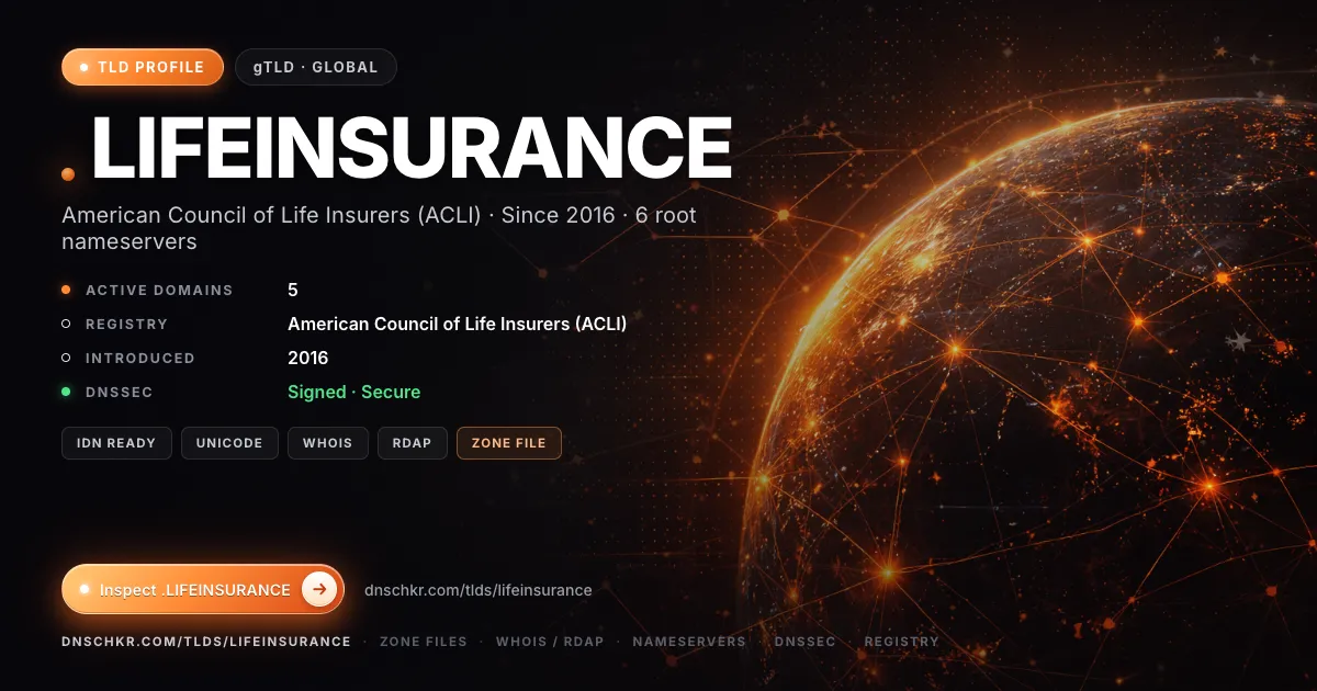 .lifeinsurance TLD, domains, registry, and DNSSEC overview