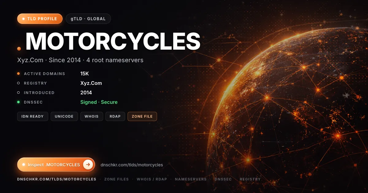 .motorcycles TLD — domains, registry, and DNSSEC overview