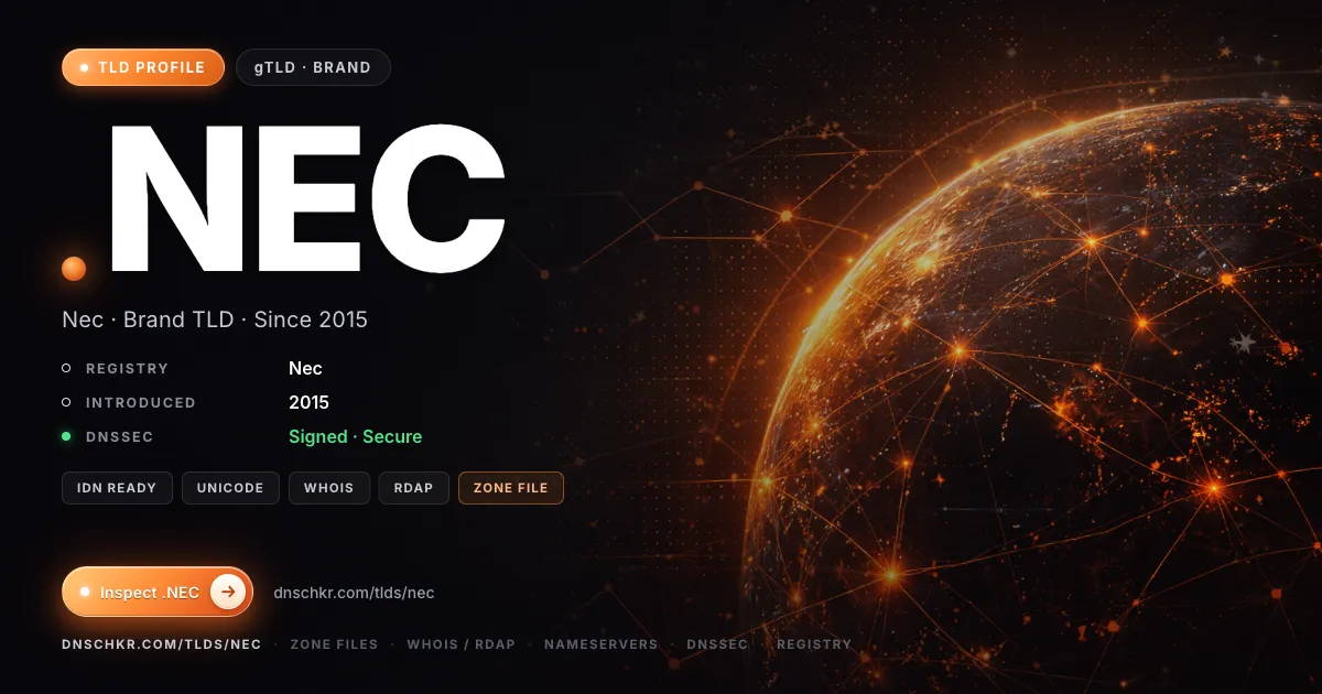 .nec TLD — domains, registry, and DNSSEC overview
