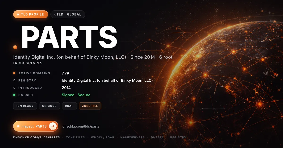 .parts TLD — domains, registry, and DNSSEC overview