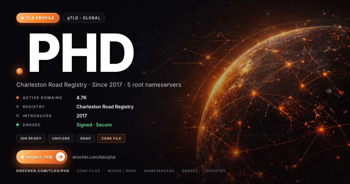 .phd TLD — domains, registry, and DNSSEC overview