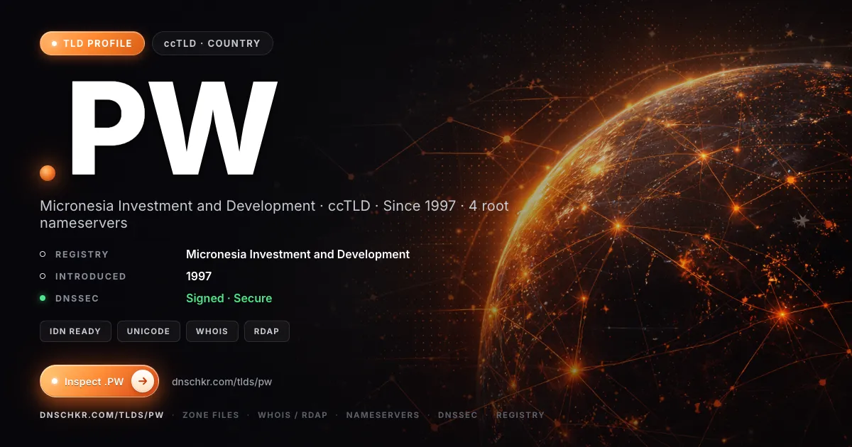 .pw TLD — domains, registry, and DNSSEC overview