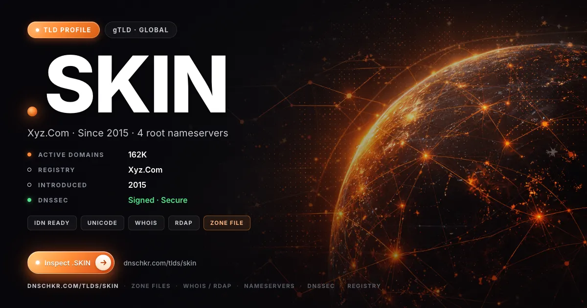 .skin TLD — domains, registry, and DNSSEC overview