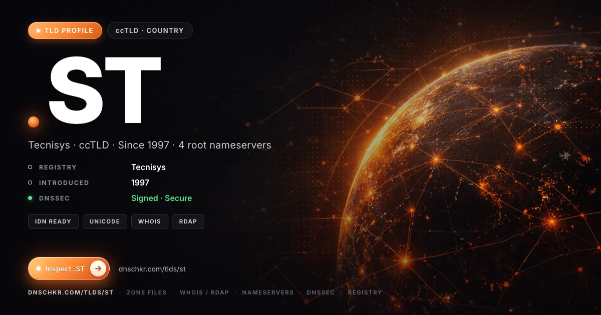 .st TLD, domains, registry, and DNSSEC overview