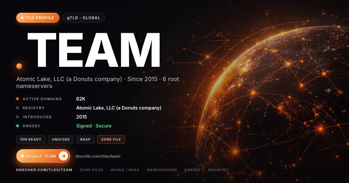 .team TLD — domains, registry, and DNSSEC overview