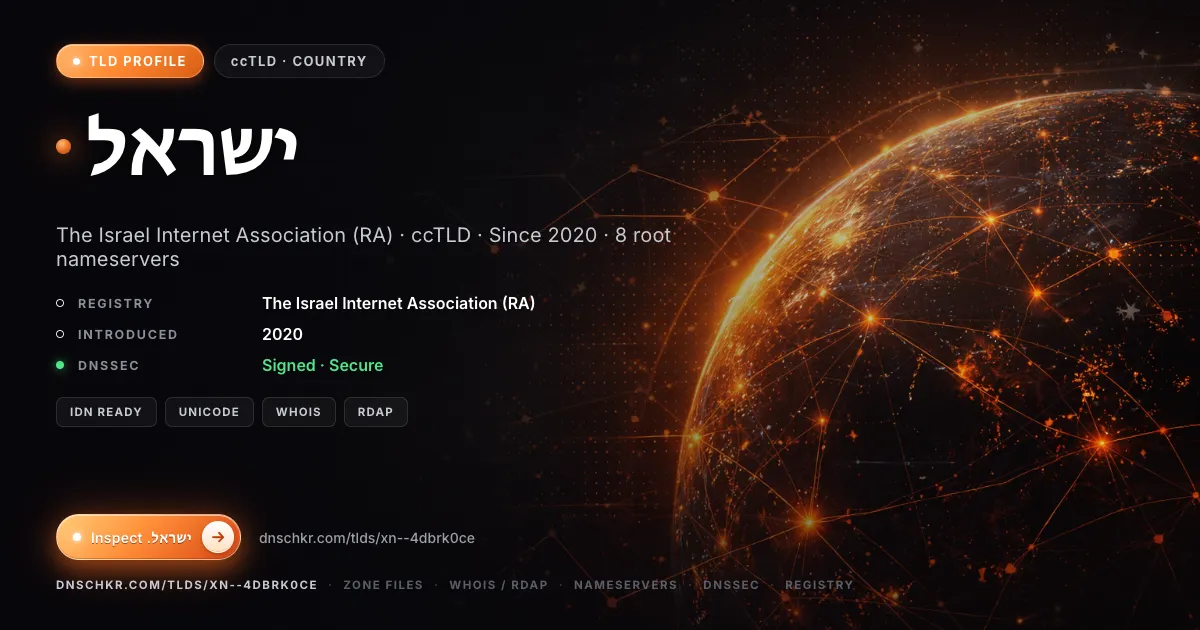 .ישראל (.xn--4dbrk0ce) TLD, domains, registry, and DNSSEC overview