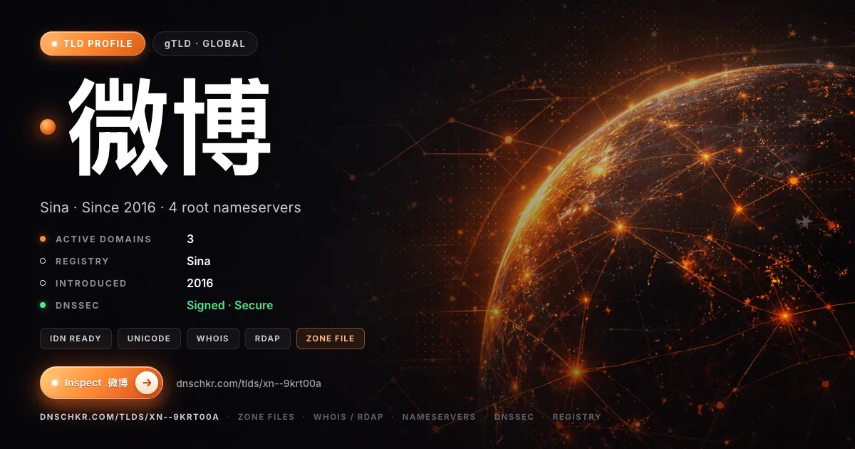 .微博 (.xn--9krt00a) TLD — domains, registry, and DNSSEC overview