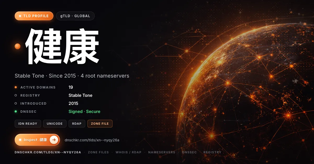 .健康 (.xn--nyqy26a) TLD — domains, registry, and DNSSEC overview
