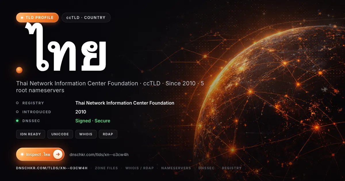 .ไทย (.xn--o3cw4h) TLD — domains, registry, and DNSSEC overview