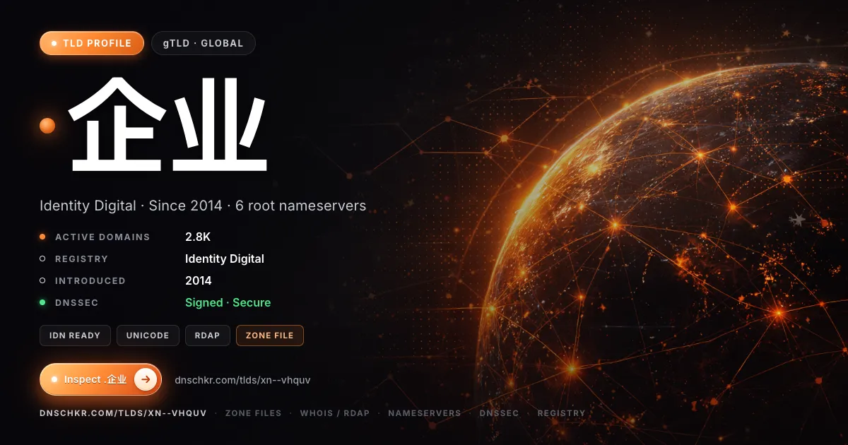 .企业 (.xn--vhquv) TLD — domains, registry, and DNSSEC overview